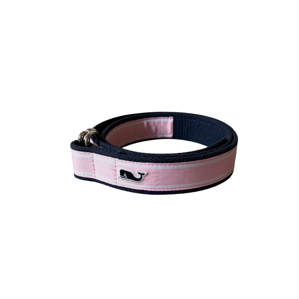 Vineyard Vines Pink and Navy Web Belt with Whale Logo
